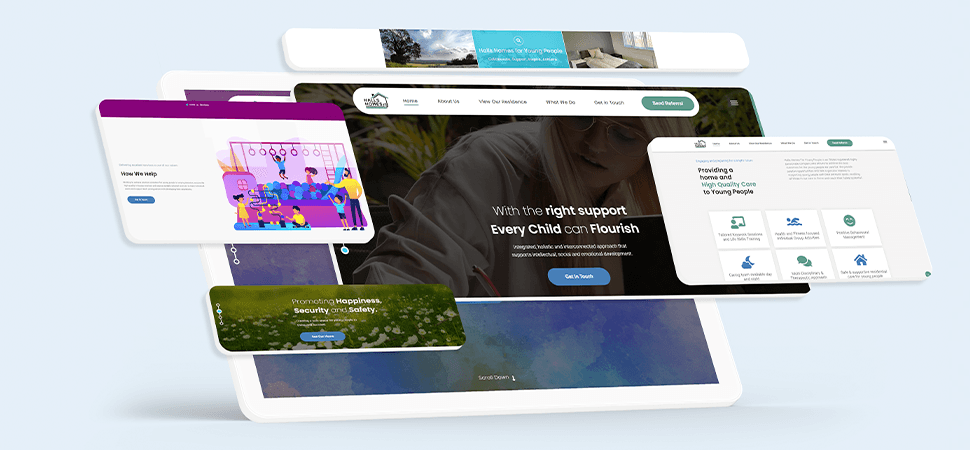 Website mockup for Halls Homes for Young People